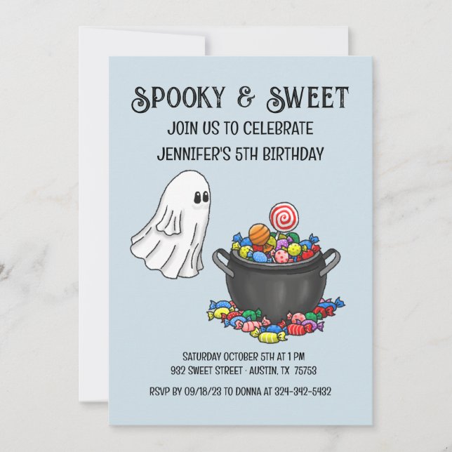 Invitación de cumpleaños de Halloween con fantasía (Anverso)