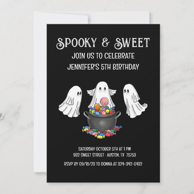Invitación de cumpleaños de Halloween con fantasía (Anverso)