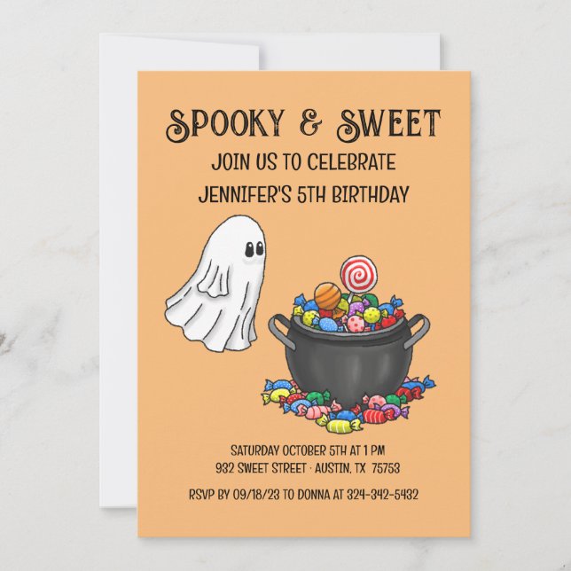 Invitación de cumpleaños de Halloween con fantasía (Anverso)