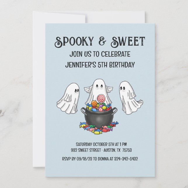 Invitación de cumpleaños de Halloween con fantasía (Anverso)
