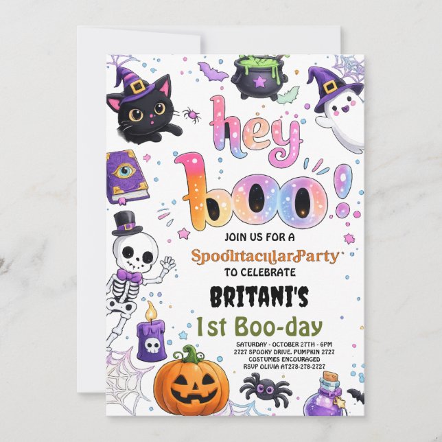 Invitación de cumpleaños de Halloween con fantasma (Anverso)