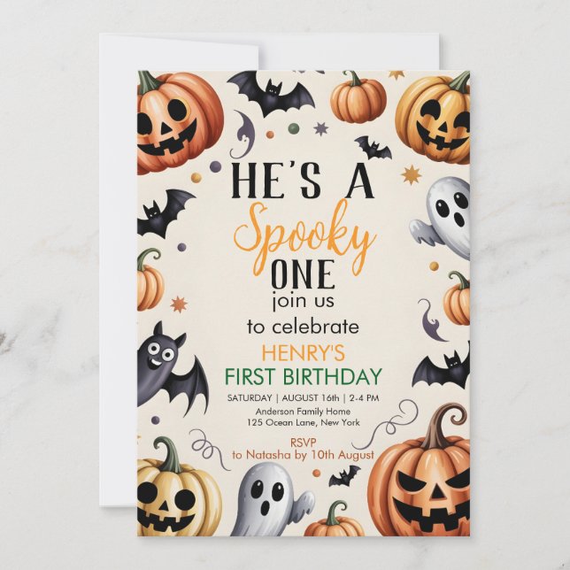 Invitación de cumpleaños de Halloween con Jack-O-L (Anverso)