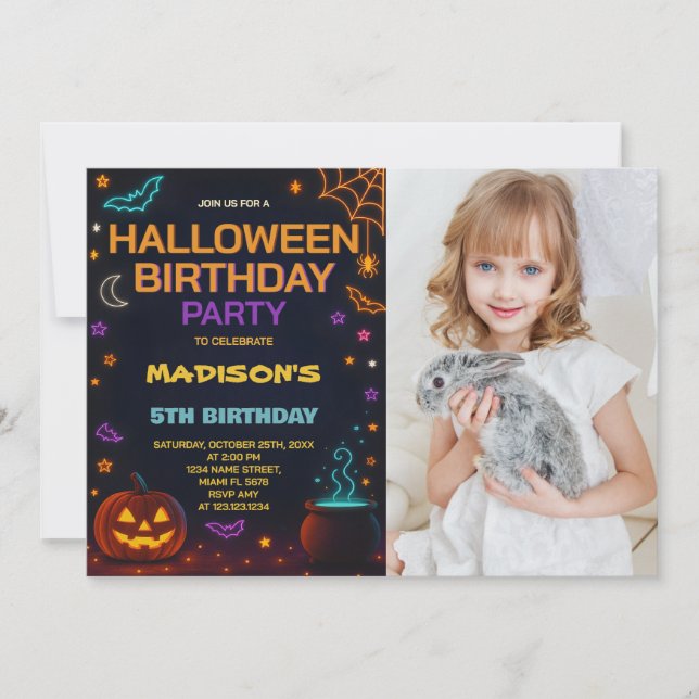 Invitación de cumpleaños de Halloween con magia y  (Anverso)