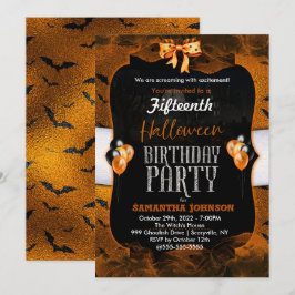 Invitación de cumpleaños de Halloween con murciéla