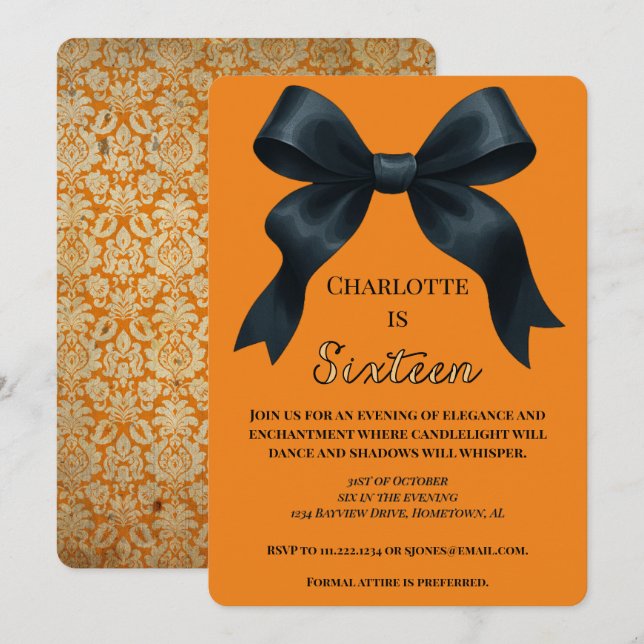 Invitación de cumpleaños de Halloween con reverenc (Anverso / Reverso)