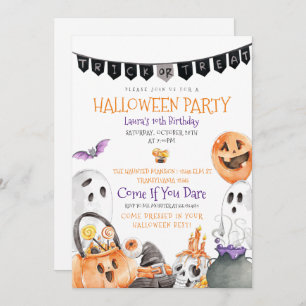 Invitación de cumpleaños de Halloween con trucos o