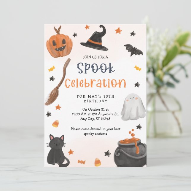 Invitación de cumpleaños de Halloween, cumpleaños  (Anverso de pie)