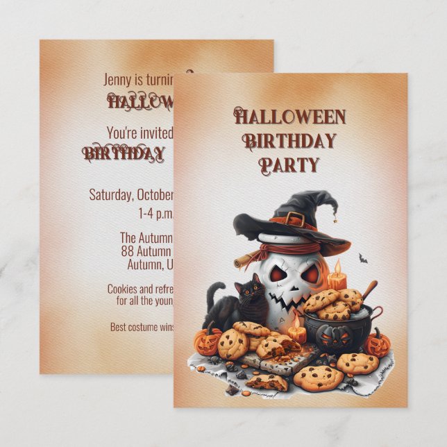 Invitación de cumpleaños de Halloween de 8 años (Anverso / Reverso)