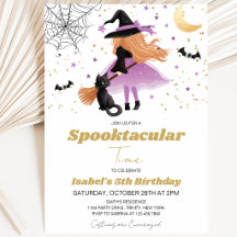 Invitación de cumpleaños de Halloween de Bruja Mor