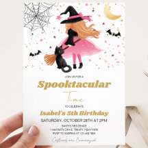 Invitación de cumpleaños de Halloween de Bruja Ros