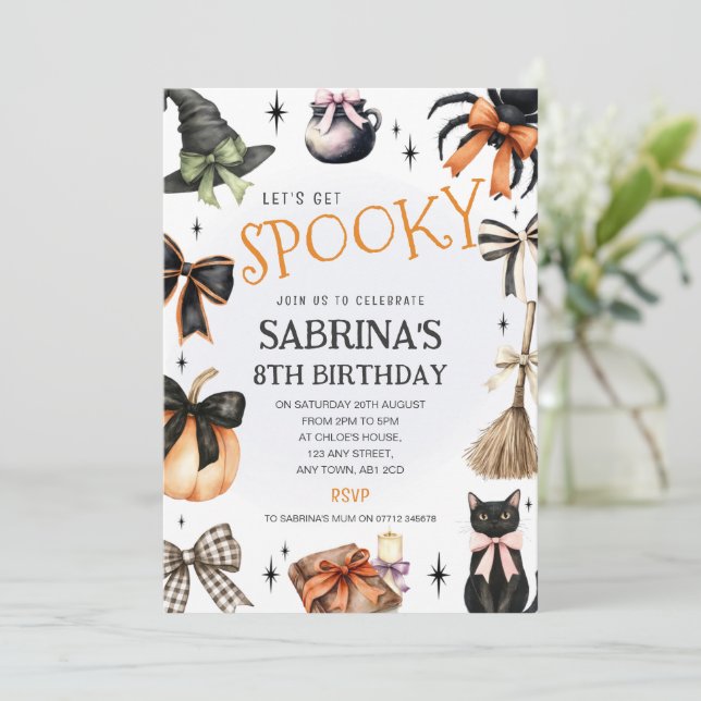 Invitación de cumpleaños de Halloween de Brujas y  (Anverso de pie)