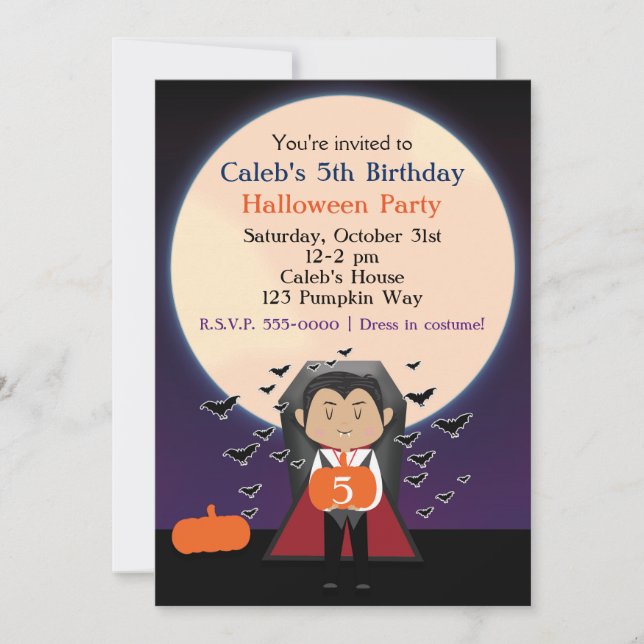 Invitación de cumpleaños de Halloween de Drácula p (Anverso)