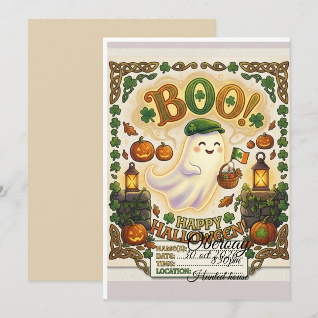 Invitación de cumpleaños de Halloween de fantasma  (Anverso / Reverso)
