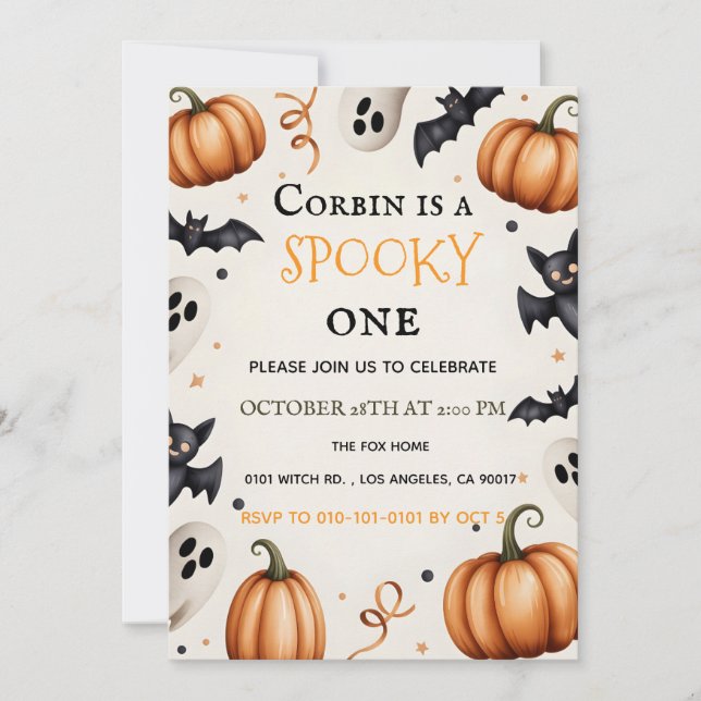 Invitación de cumpleaños de Halloween de fantasma  (Anverso)