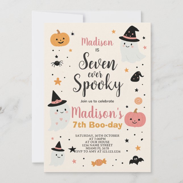 Invitación de cumpleaños de Halloween de Lucky Sev (Anverso)