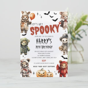 Invitación de cumpleaños de Halloween de osos de p