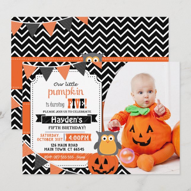 Invitación de cumpleaños de Halloween de quinto cu (Anverso / Reverso)