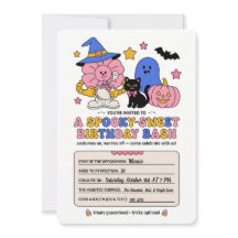 Invitación de cumpleaños de Halloween dulce y espe