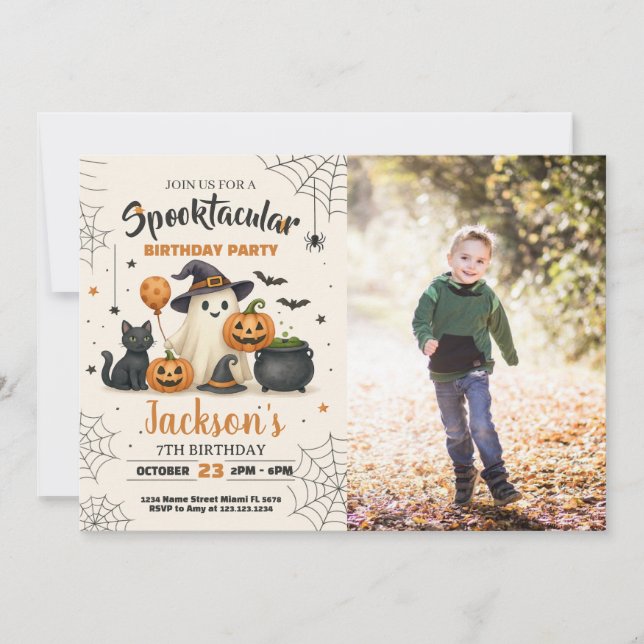 Invitación de cumpleaños de Halloween en Spooktacu (Anverso)