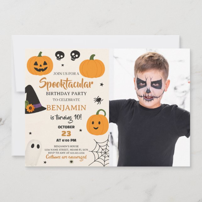 Invitación de cumpleaños de Halloween en Spooktacu (Anverso)