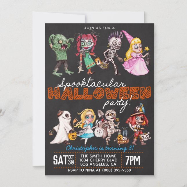 Invitación de cumpleaños de Halloween en Spooktacu (Anverso)