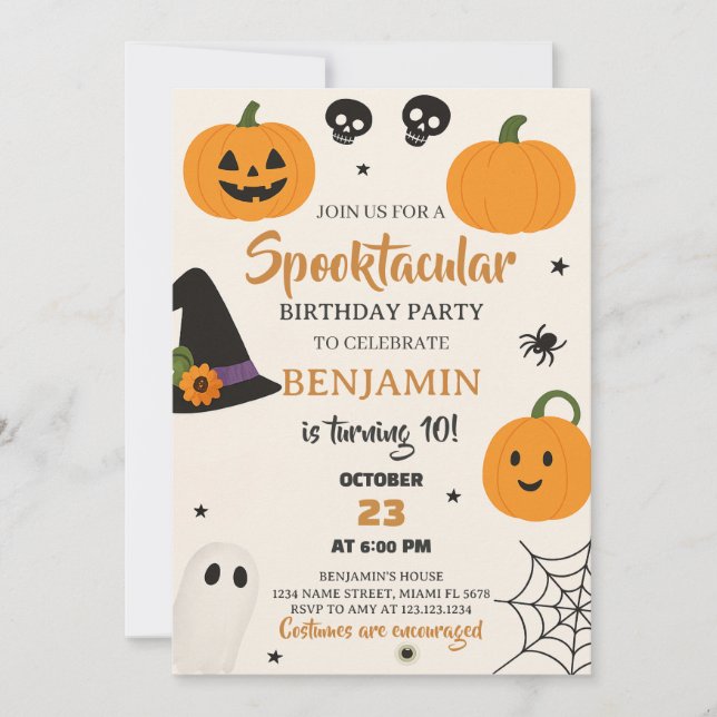Invitación de cumpleaños de Halloween en Spooktacu (Anverso)