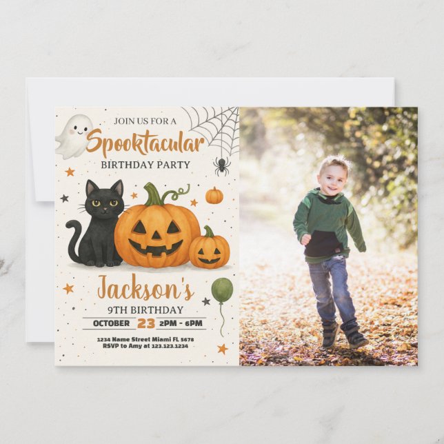 Invitación de cumpleaños de Halloween en Spooktacu (Anverso)