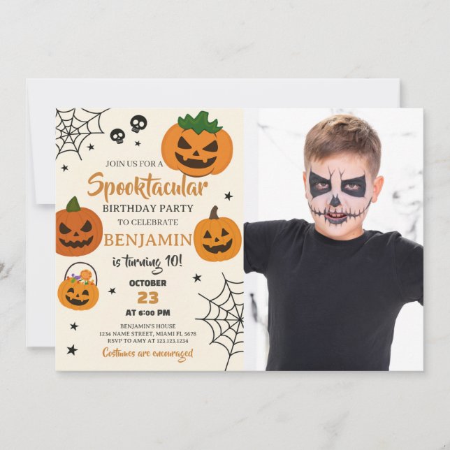 Invitación de cumpleaños de Halloween en Spooktacu (Anverso)