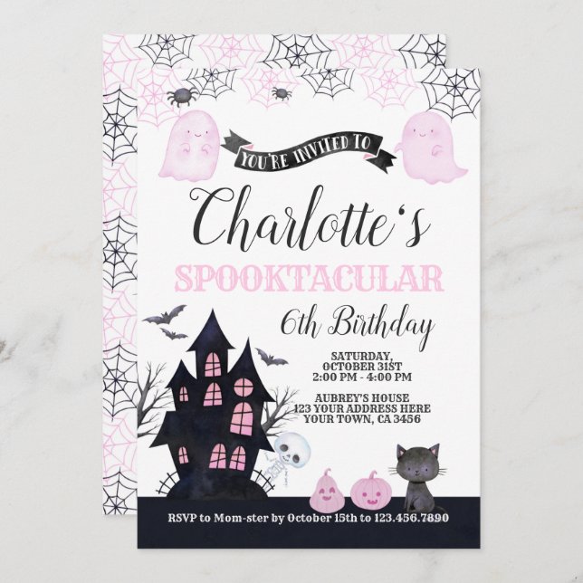 Invitación de cumpleaños de Halloween en Spooktacu (Anverso / Reverso)