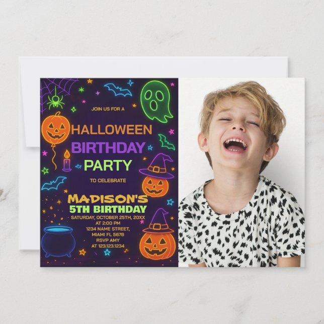 Invitación de cumpleaños de Halloween Fiesta brill (Anverso)