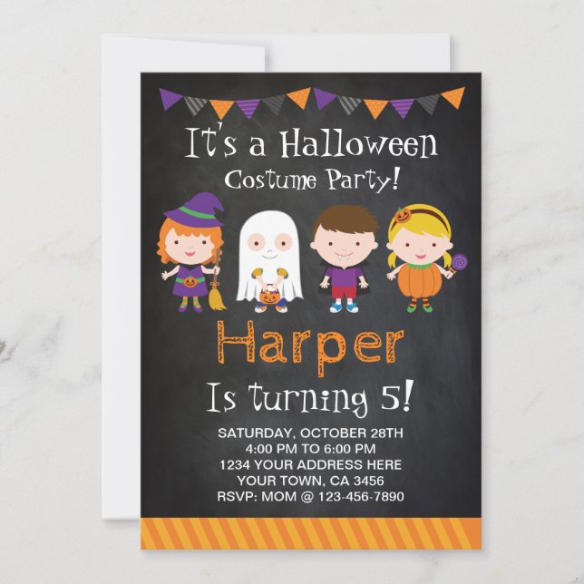 Invitación de cumpleaños de Halloween, fiesta de d (Anverso)