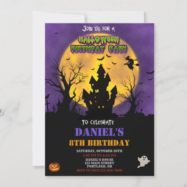 Invitación de cumpleaños de Halloween fiesta de di (Anverso)