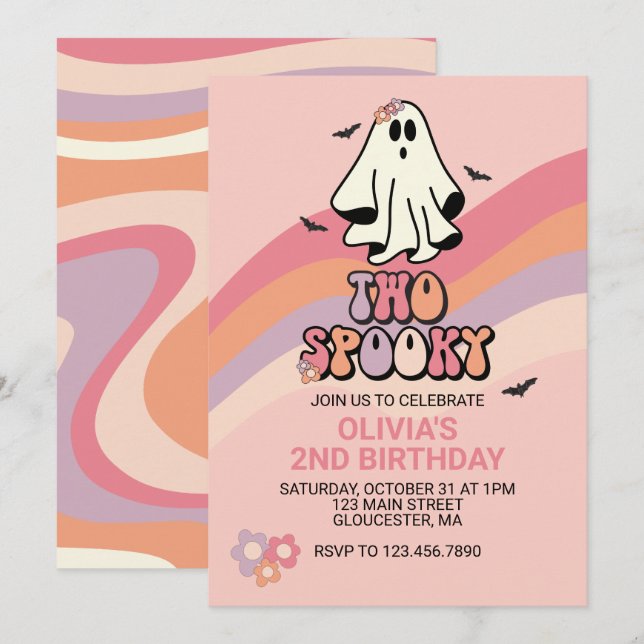 Invitación de cumpleaños de Halloween Groovy Ghost (Anverso / Reverso)