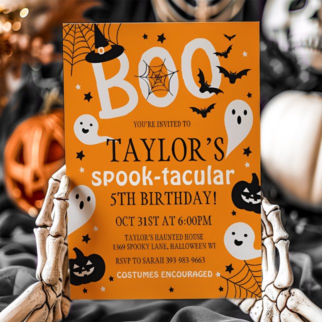 Invitación de cumpleaños de Halloween, invitación  (Halloween Birthday Orange Invite)