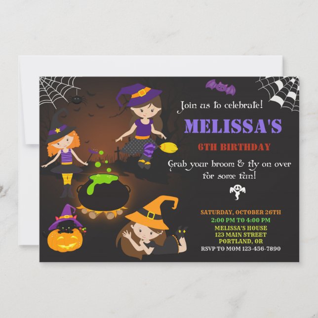Invitación de cumpleaños de Halloween Invitación d (Anverso)