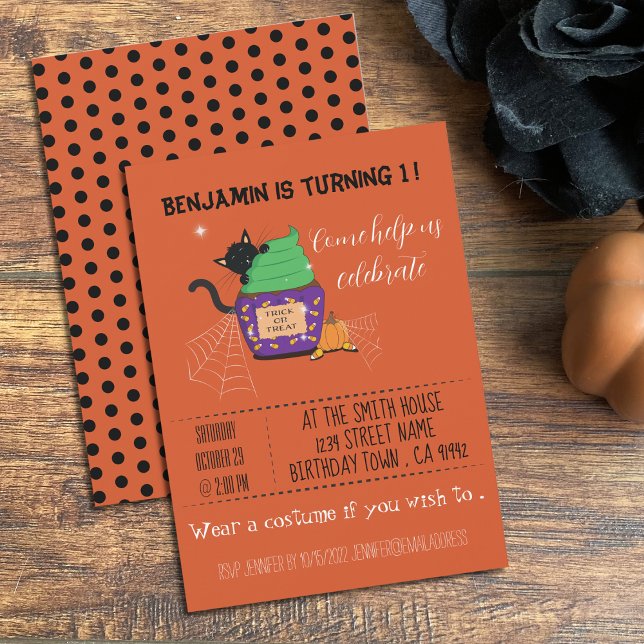 Invitación de cumpleaños de Halloween naranja para (Subido por el creador)