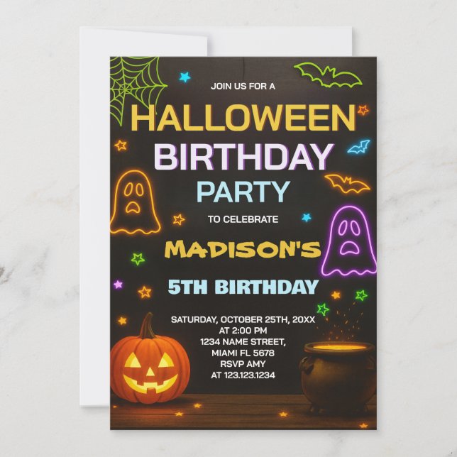 Invitación de cumpleaños de Halloween | Niños ador (Anverso)