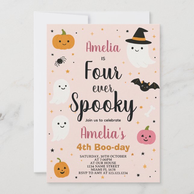 Invitación de cumpleaños de Halloween para cuatro  (Anverso)