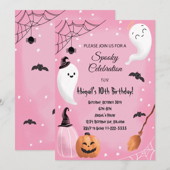 Invitación de cumpleaños de Halloween para la cele (Anverso / Reverso)
