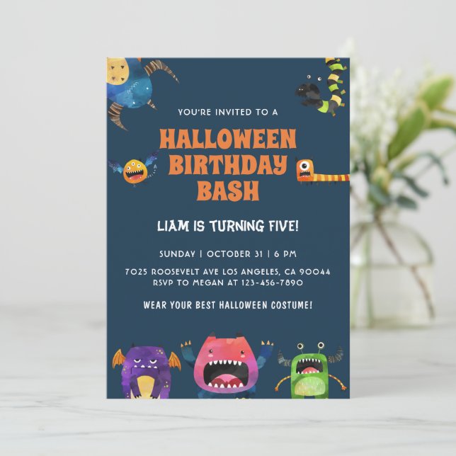 Invitación de cumpleaños de Halloween para Monster (Anverso de pie)