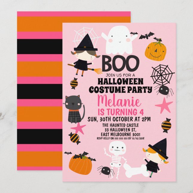 Invitación de cumpleaños de Halloween para Naranja (Anverso / Reverso)