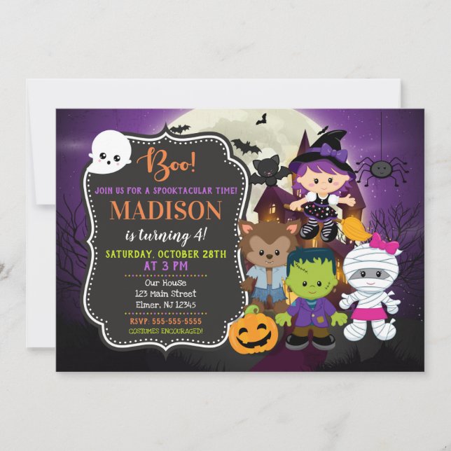 Invitación de cumpleaños de Halloween para niños (Anverso)