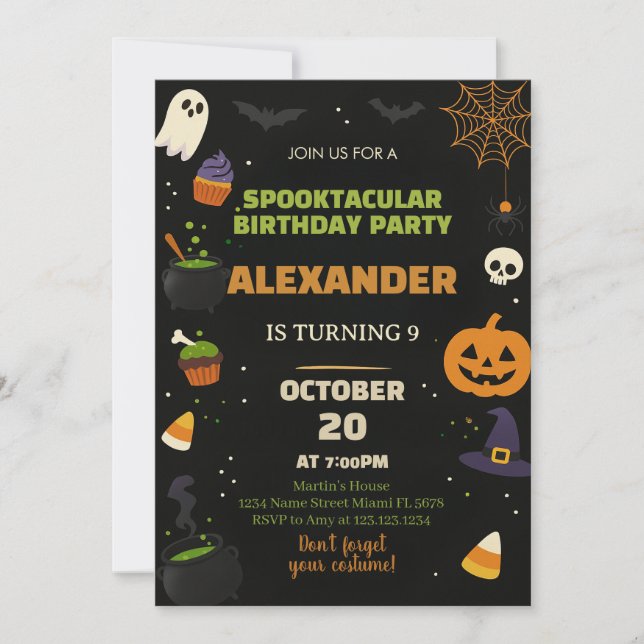 Invitación de cumpleaños de Halloween para niños (Anverso)