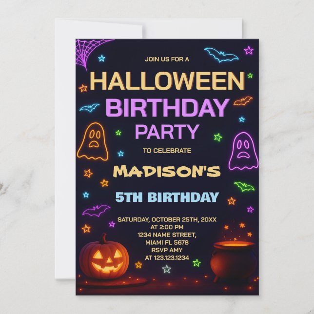 Invitación de cumpleaños de Halloween para niños | (Anverso)