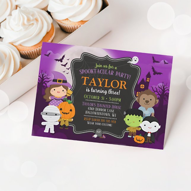 Invitación de cumpleaños de Halloween para niños,  (Kids Halloween Birthday Invitation)