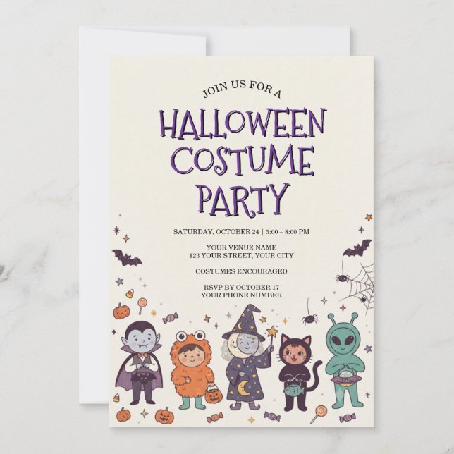Invitación de Cumpleaños de Halloween para Niños c (Anverso)