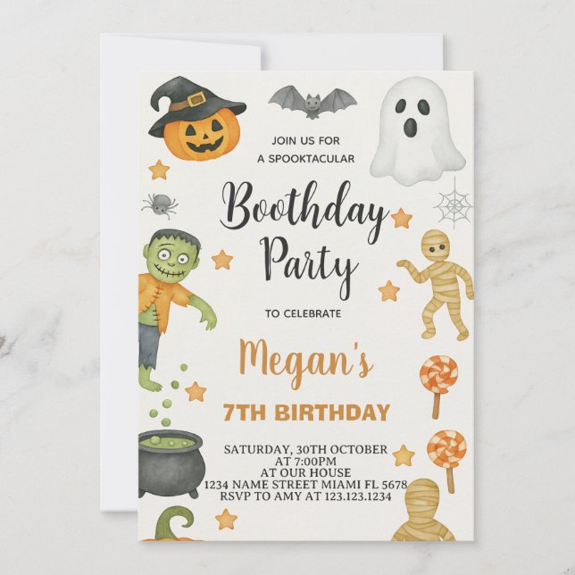 Invitación de cumpleaños de Halloween para niños c (Anverso)