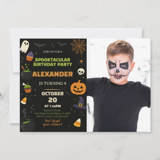 Invitación de cumpleaños de Halloween para niños c (Anverso)