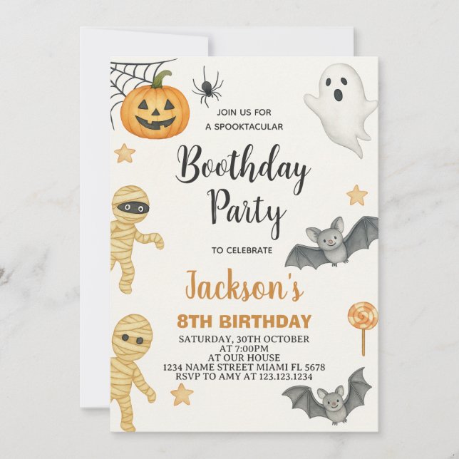 Invitación de cumpleaños de Halloween para niños c (Anverso)