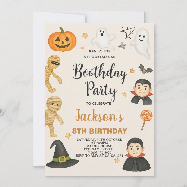 Invitación de cumpleaños de Halloween para niños d (Anverso)